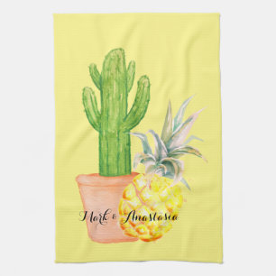 Modern Love Yellow Pineapple and Cactus Theedoek