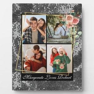Modern LOVE YOU 4 Foto Zilveren Glitter Valentijn Fotoplaat