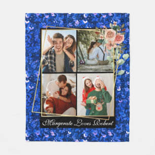 Modern LOVE YOU 4 foto's blauw Glitter Valentijn Fleece Deken