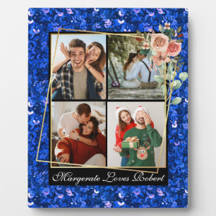 Modern LOVE YOU 4 Foto's blauwe Glitter Valentijn Fotoplaat