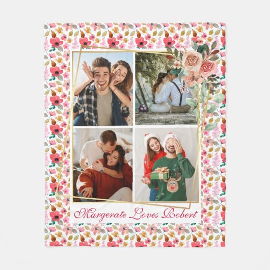 Modern LOVE YOU 4 Foto's Valentijnsdag cadeau scha Fleece Deken (Voorkant)