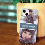 Modern Love You Grandma 2 Photos Case-Mate iPhone 14 Plus Hoesje<br><div class="desc">De prachtige moderne iPhone-draagtas van het design is voorzien van twee van uw favoriete foto's op de bovenkant en onderaan met een donkerblauwe grijze streep in het midden met een typografie.</div>