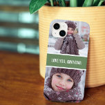 Modern Love You Grandma 2 Photos Green Case-Mate iPhone Case<br><div class="desc">De prachtige moderne iPhone-draagtas van het design is voorzien van twee van uw favoriete foto's op de bovenkant en onderaan met een groene streep in het midden met een typografie.</div>