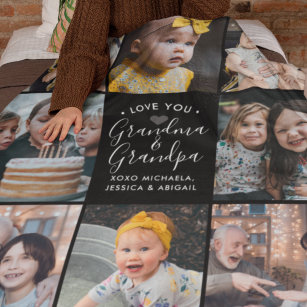 Modern Love You Grandma & Grandpa/Other 8-Photo Fl Fleece Deken