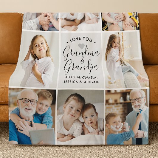 Modern Love You Grandma & Grandpa/Other 8-Photo Fleece Deken