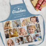 Modern Love You Grandma Photo Collage Schort<br><div class="desc">Creëer je eigen grootmoeder schort met een 13 foto-collage sjabloon,  een stoffige blauwe achtergrond,  de titel "We houden van je oma",  de namen van de kleinkinderen,  een liefdeshart en het leuke gezegde "je maakt het leven zoet".</div>