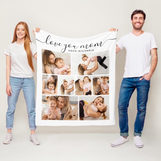 Modern Love You Mam/Mama/Mama 8-Foto Collage Flee Fleece Deken (In situ)