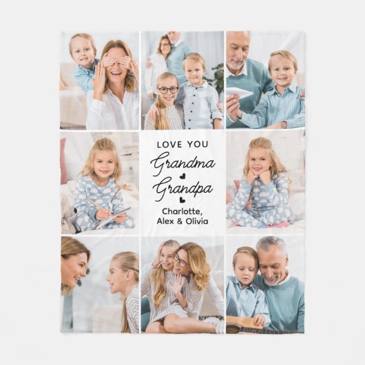 Modern Love You Oma Opa Custom 8 Foto Fleece Deken (Voorkant)