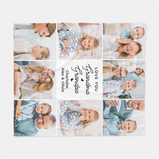 Modern Love You Oma Opa Custom 8 Foto Fleece Deken (Voorkant (Horizontaal))