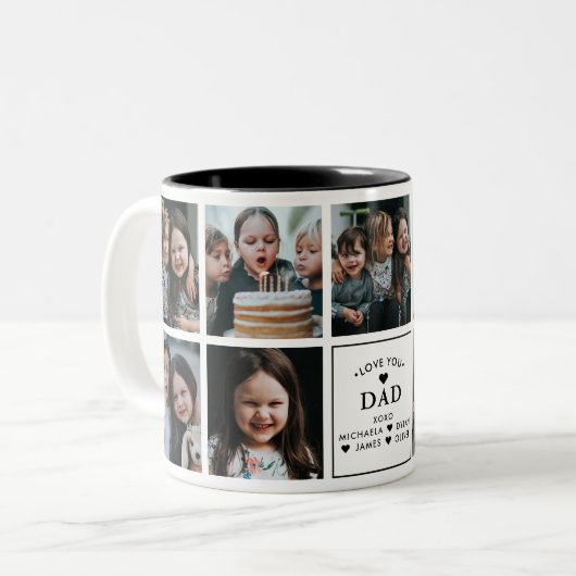 Modern Love You Papa/Papa/Papa/Andere 9-foto Tweekleurige Koffiemok (Voorkant links)