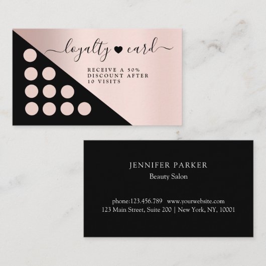 Modern Loyalität 10-kaart zwart en zwart Visitekaartje (Voorkant / Achterkant)