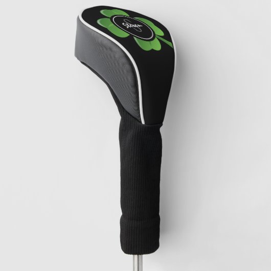 Modern Lucky Green Shamrock Monogram Name Golfheadcover (Schuin)