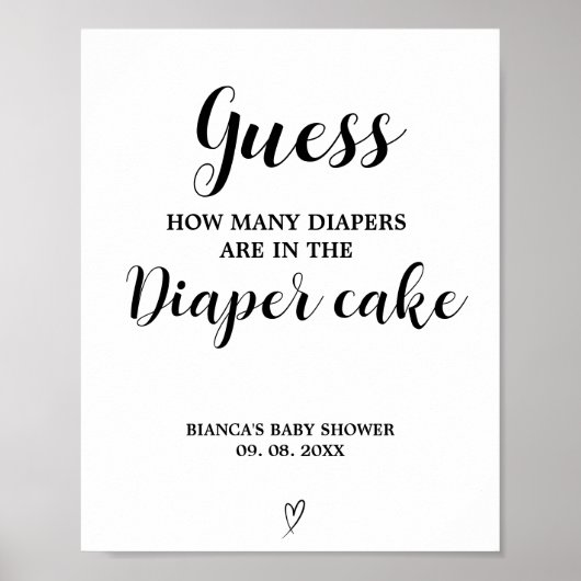 Modern Luier taart gissen Baby shower Spel teken Poster (Voorkant)