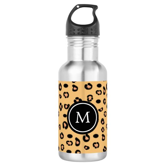 Modern Luipaard Patroon en Monogram Waterfles (Voorkant)