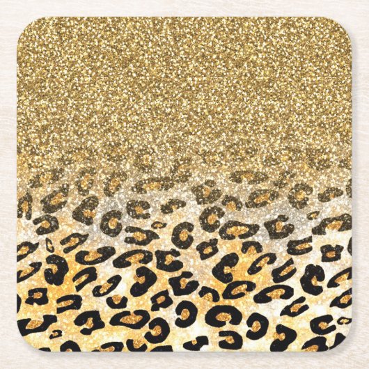 Modern luipaard patroon gouden glitter ombre kartonnen onderzetters (Voorkant)