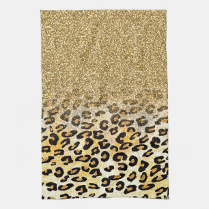 Modern luipaard patroon gouden glitter ombre theedoek