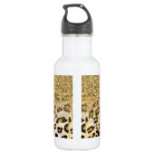 Modern luipaard patroon gouden glitter ombre waterfles (Achterkant)