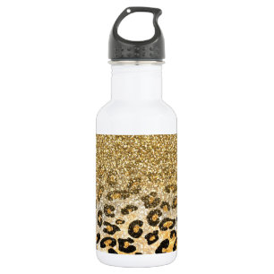 Modern luipaard patroon gouden glitter ombre waterfles