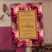Modern Lux Deep Red Blush Gold Rozen Wedding Kaart