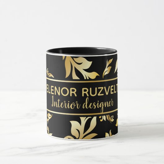 Modern Lux Elegant Floral Damask zwart goud design Mok (Midden)
