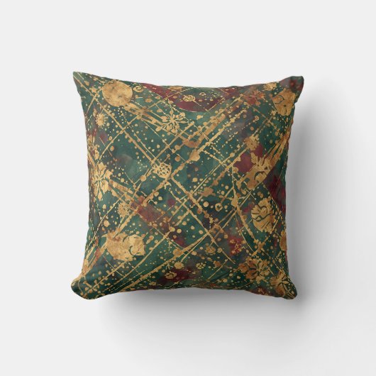 Modern, Luxe Abstract Goud Groen Burgundy Kussen (Voorkant)