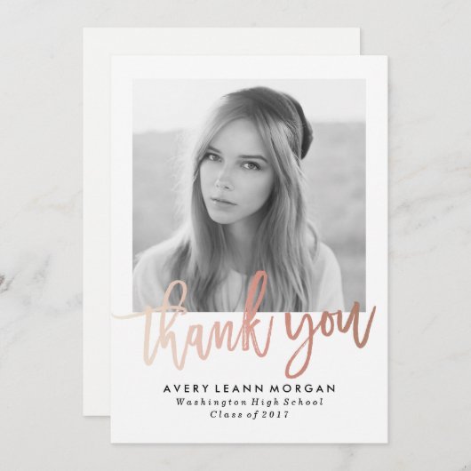 Modern Luxe Afstuderen Dank u fotokaart Bedankkaart (Voorkant / Achterkant)
