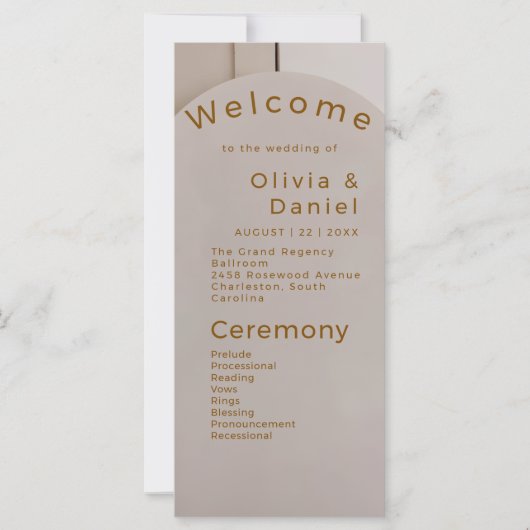 Modern Luxe Arch Wedding Program | Neutral Beige  (Voorkant)