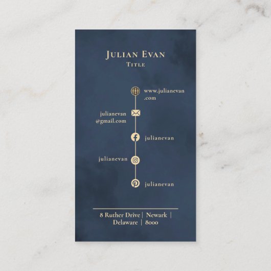 Modern Luxe Artistieke Marine Blauw en Goud Visitekaartje (Achterkant)