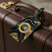 Modern Luxe Black Gold Agate Marble Monogram Bagagelabel