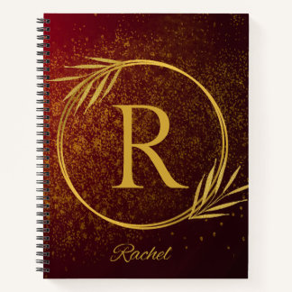 Modern Luxe Deep Red & Gold Custom Naam & Initiaal Notitieboek