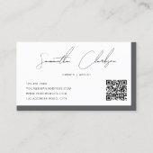 Modern Luxe Donkergrijs Handgeschreven Script QR-c Visitekaartje (Achterkant)