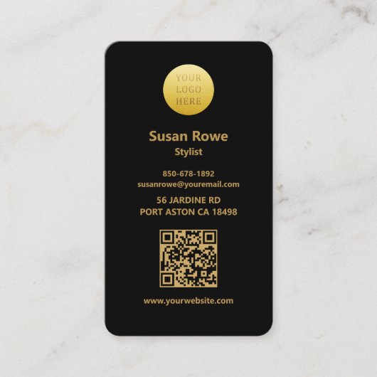 Modern Luxe Glam Leopard Pattern Black QR Code Visitekaartje (Voorkant)