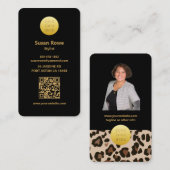 Modern Luxe Glam Leopard Pattern Black QR Code Visitekaartje (Voorkant / Achterkant)
