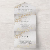 Modern Luxe Gold Flecks Grey Waterverf Wedding All In One Uitnodiging (Binnen)