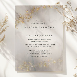 Modern Luxe Gold Flecks Grey Waterverf Wedding Kaart