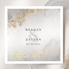 Modern Luxe Gold Flecks Grey Waterverf Wedding Na Servet