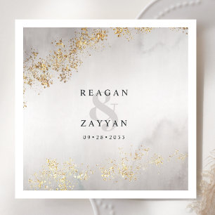 Modern Luxe Gold Flecks Grey Waterverf Wedding Na Servet