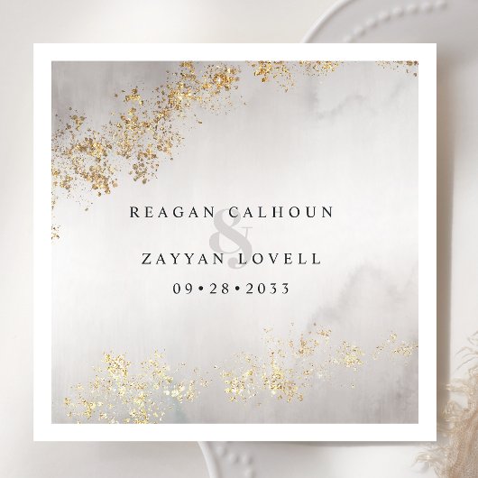 Modern Luxe Gold Flecks Grey Waterverf Wedding Servet