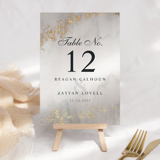 Modern Luxe Gold Flecks Grey Waterverf Wedding Ta Kaart