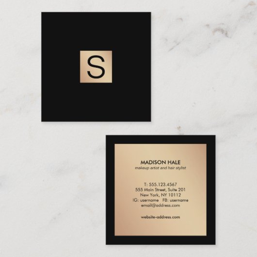 Modern Luxe Gold Monogram Vierkante Visitekaartje (Voorkant / Achterkant)