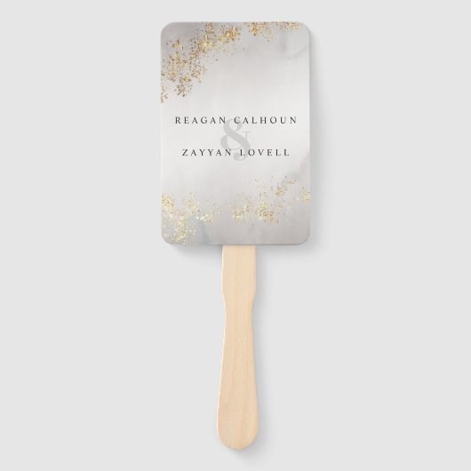 Modern Luxe Gold voelt grijs mist bruiloft Handwaaier (Voorkant)