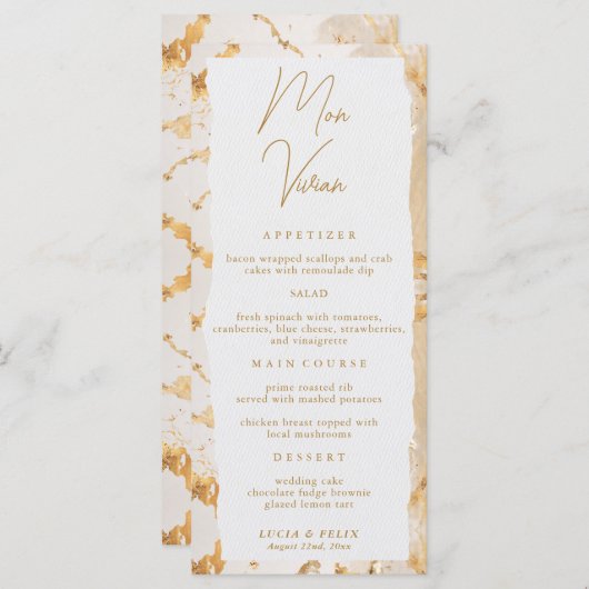 Modern Luxe Goud Abstract Bruiloft Menu Kaart (Voorkant / Achterkant)