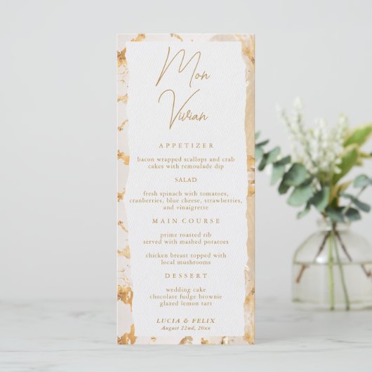 Modern Luxe Goud Abstract Bruiloft Menu Kaart (Staand voorkant)