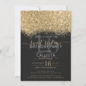 Modern Luxe Goud Zwart Glitter Confetti Sweet 16 Kaart (Voorkant)