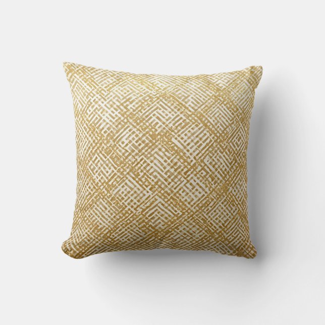 Modern, Luxe, Gouden Rasterpatroon Kussen (Voorkant)
