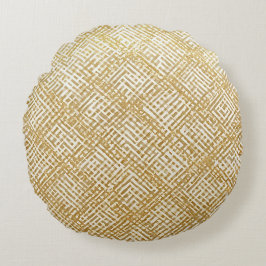 Modern, Luxe, Gouden Rasterpatroon Rond Kussen