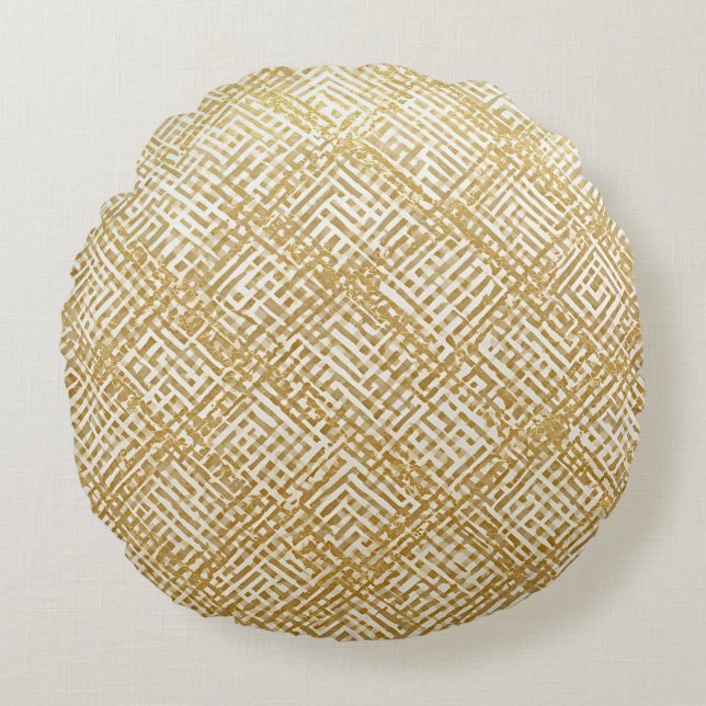 Modern, Luxe, Gouden Rasterpatroon Rond Kussen (Voorkant)
