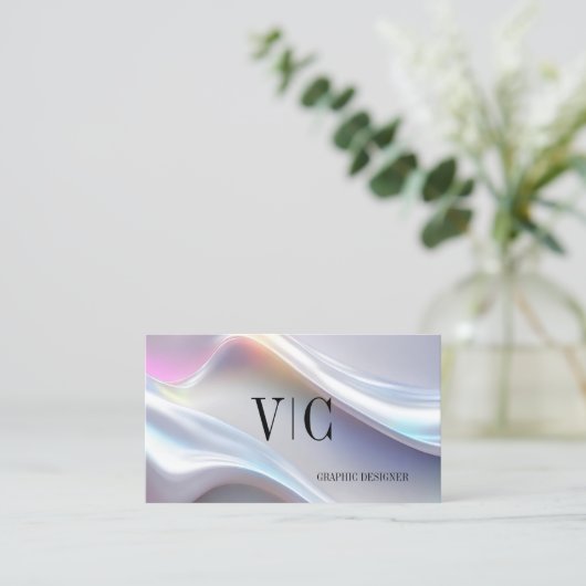 Modern Luxe Holografisch Monogram Visitekaartje (Staand voorkant)