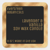 Modern luxe kaars label zwart en goud vierkant (Voorkant)