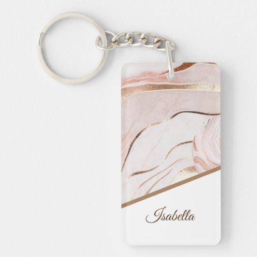 Modern Luxe Marmer Roos Gold Sleutelhanger (Voorkant)